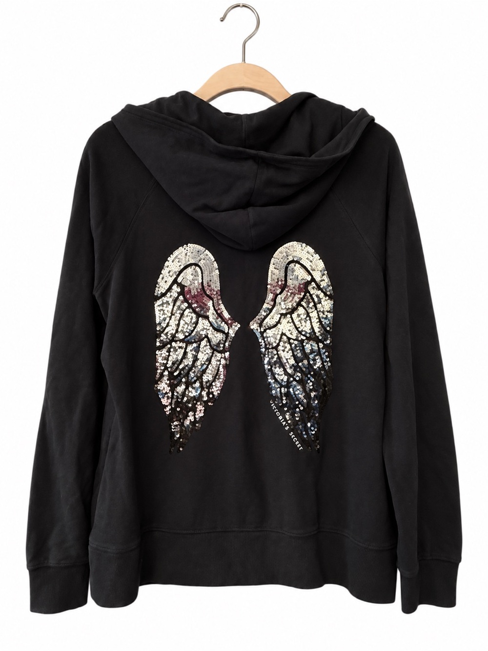 Y2K - Victoria’s Secret Angel Sequin Wings Zip Hoodie Black L